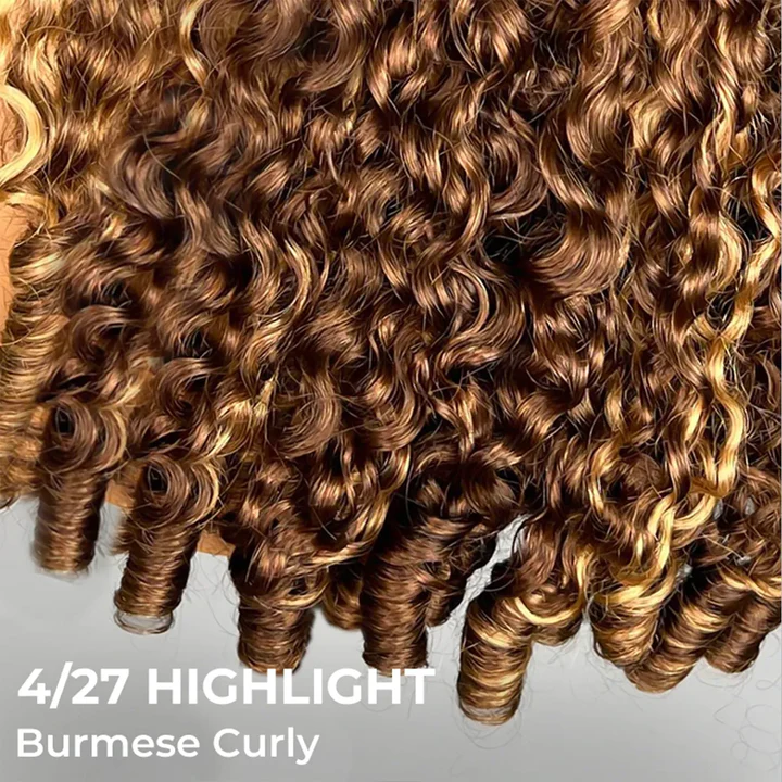 Highlights Ombre Burmese Curly Glueless Wig Human Hair Pull Go 13x6 13x4 Full Lace Snug Fit Drawstring Wear And Go Wig