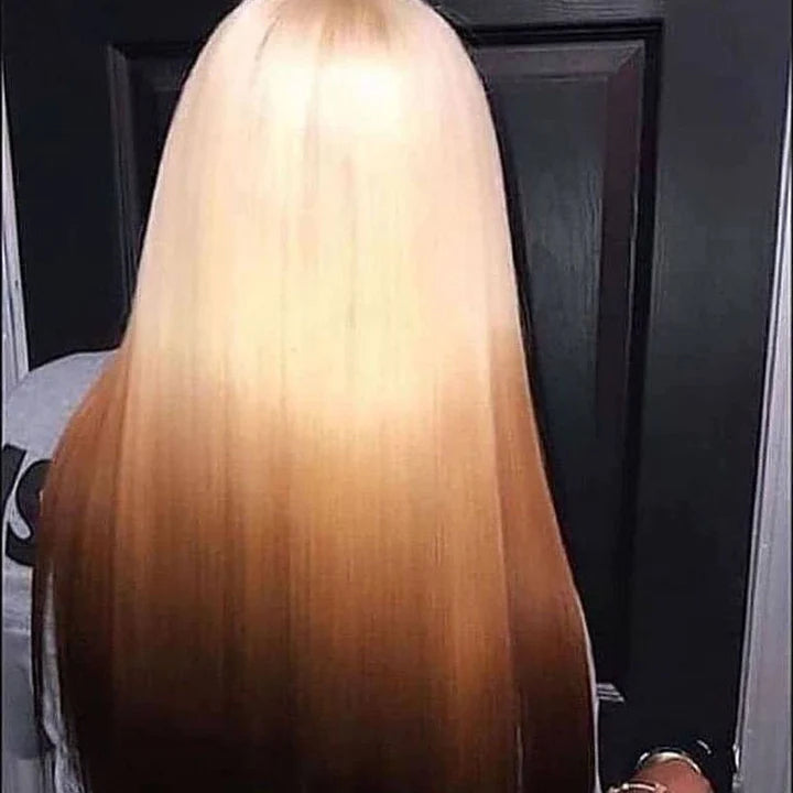 Blonde Brown Ombre Wig Bone Straight 13x4 Lace Front Human Hair Wigs