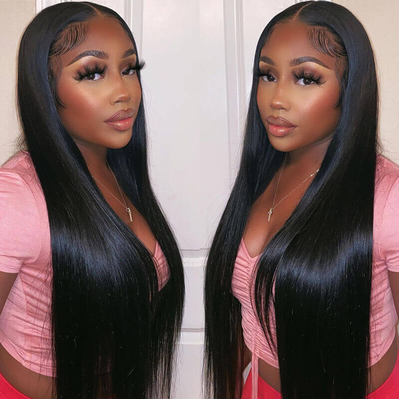 Super Sale $109=22" Straight 13x4 Lace Front Human Hair Wigs 150% Density