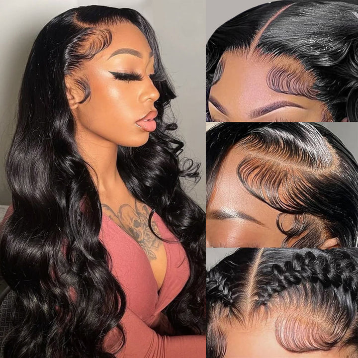 16-40 Inch Body Wave Free Part 13x6 Full Lace Frontal Human Hair Wig Natural Color
