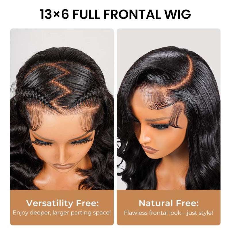 16-40 Inch Body Wave Free Part 13x6 Full Lace Frontal Human Hair Wig Natural Color