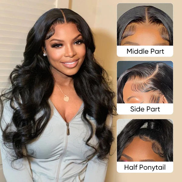 16-40 Inch Body Wave Free Part 13x6 Full Lace Frontal Human Hair Wig Natural Color