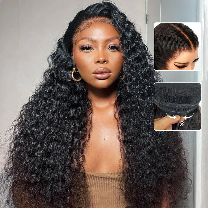 Deep Wave Pull Go Glueless 13x6 13x4 Full Lace Frontal Human Hair Wigs