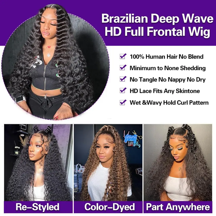 Bling Hair Fashion 13x4 13x6 Deep Wave HD Lace Front Wig Human Hair 180% density Transparent Lace Frontal Wigs For Women Real Hair Wigs PrePlucked Lace Front Wig