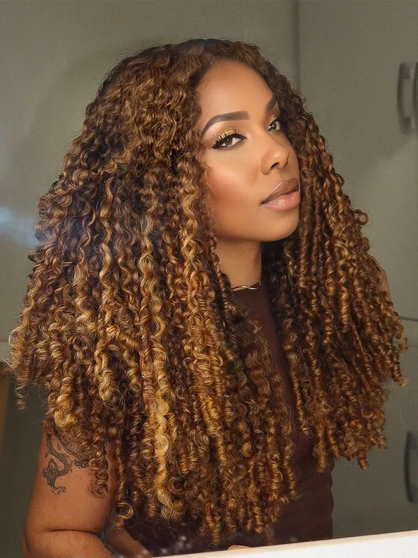 Highlights Ombre Burmese Curly Glueless Wig Human Hair Pull Go 13x6 13x4 Full Lace Snug Fit Drawstring Wear And Go Wig