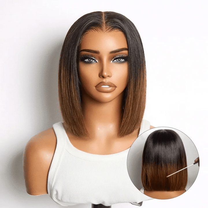 Razor-Sharp Bobs Hair Ombre Brown Double Drawn Glueless Wig Luxury Sleek Bob Human Hair Wigs[No Code Needed]
