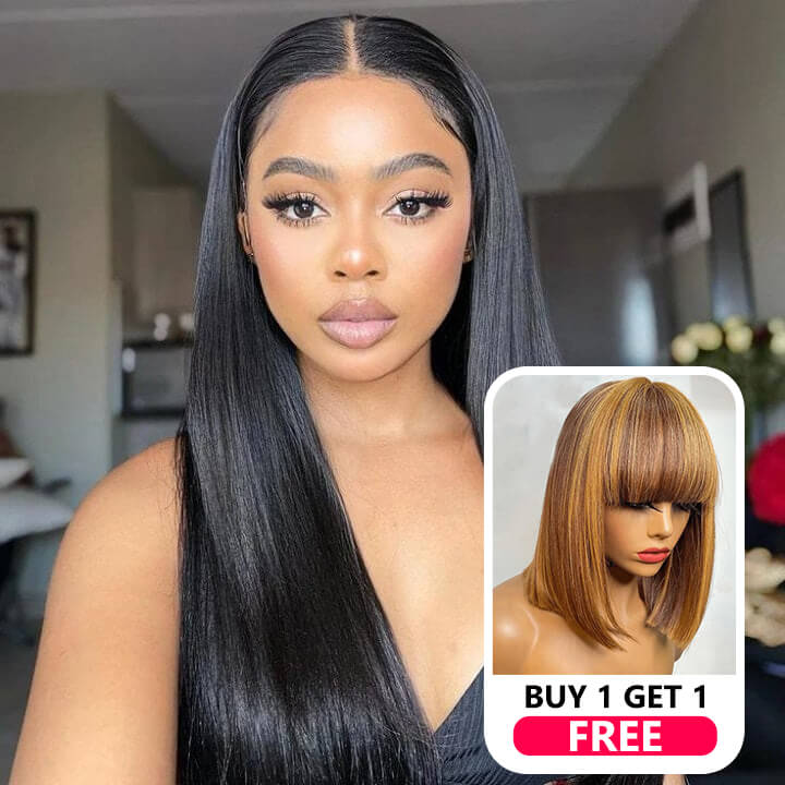 Buy One Get One Free Straight Lace Frontal Wig Plus Highlight Bob Wig