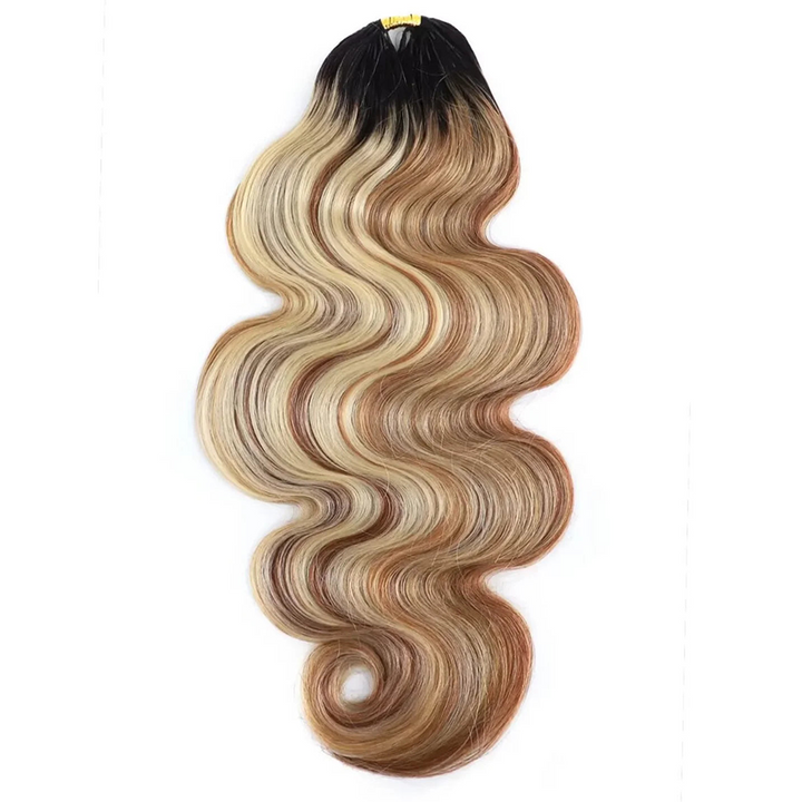 [No Code Needed]New Double Drawn T-Natural Black Mixed #27/30/613 Body Wave Feather Crochet Human Hair Extensions In Bling Hair