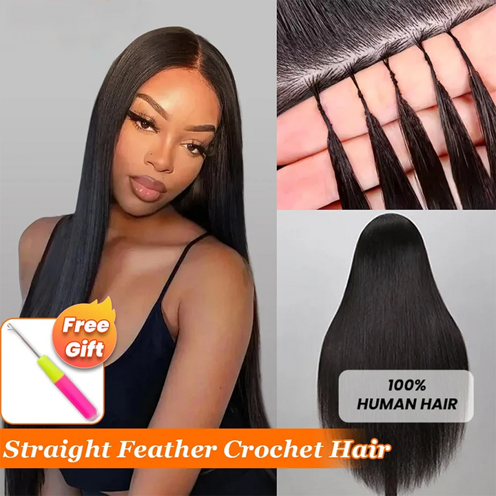 Bling Hair New In Silky Straight Feather Crochet Braid Natural Black Human Hair Extensions