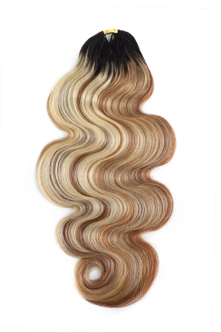 [No Code Needed]New Double Drawn T-Natural Black Mixed #27/30/613 Body Wave Feather Crochet Human Hair Extensions In Bling Hair