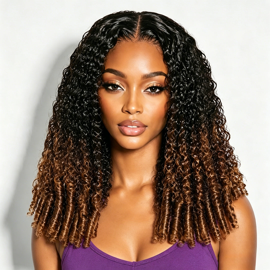 360 Burmese Curly Chestnut Brown Ombre Invisi Strap Snug Fit Transparent Lace Frontal Bleached Knots Pre Cut Lace Wig Glueless Top Human Hair Wig[No Code Needed]