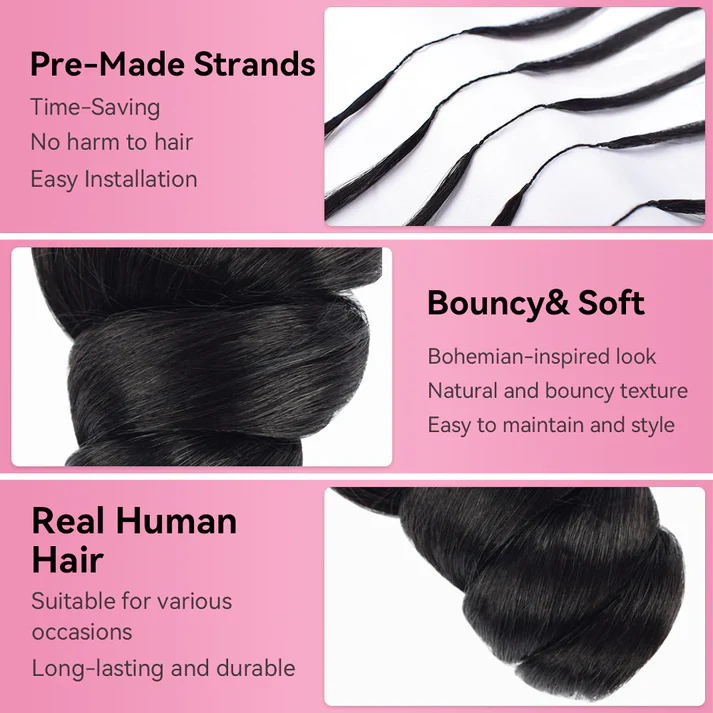 Bling Hair New In Loose Wave Crochet Hair Natural Black Human Hair Extensions[No Code Needed]