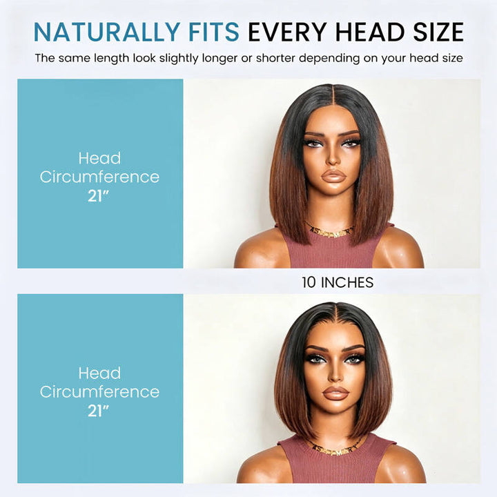 Razor-Sharp Bobs Hair Ombre Brown Double Drawn Glueless Wig Luxury Sleek Bob Human Hair Wigs[No Code Needed]