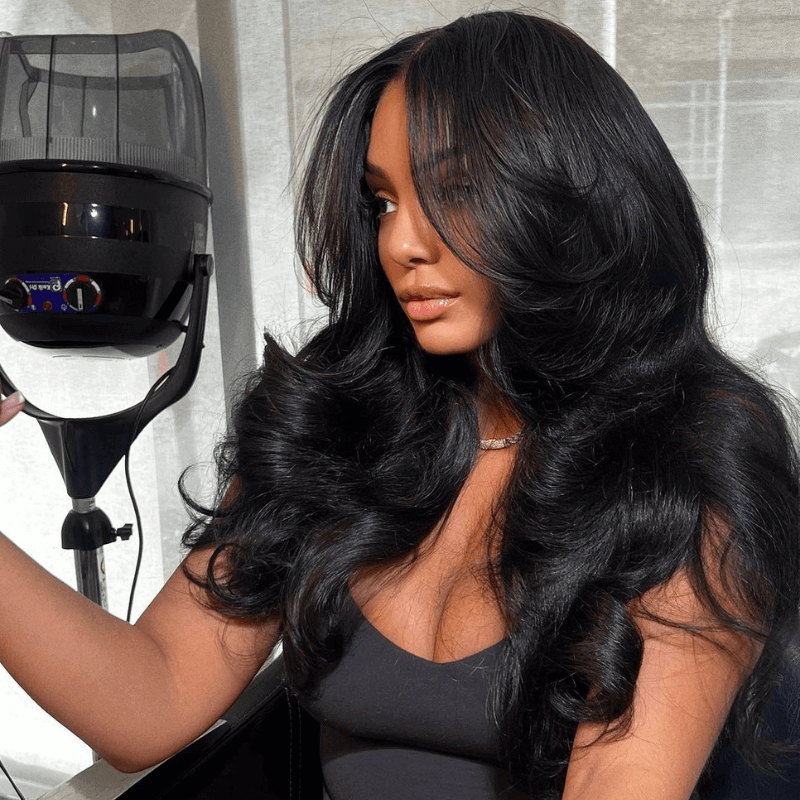 Curtain Bangs Human Hair Wig 250 Density 13X4 Lace Frontal Body Wave Wavy Wigs