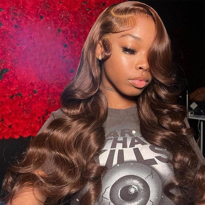 Bling Hair Brown Lace Front Human Hair Wigs Color #4 Body Wave 13x4 13x6 Lace Frontal Wig 180% Density