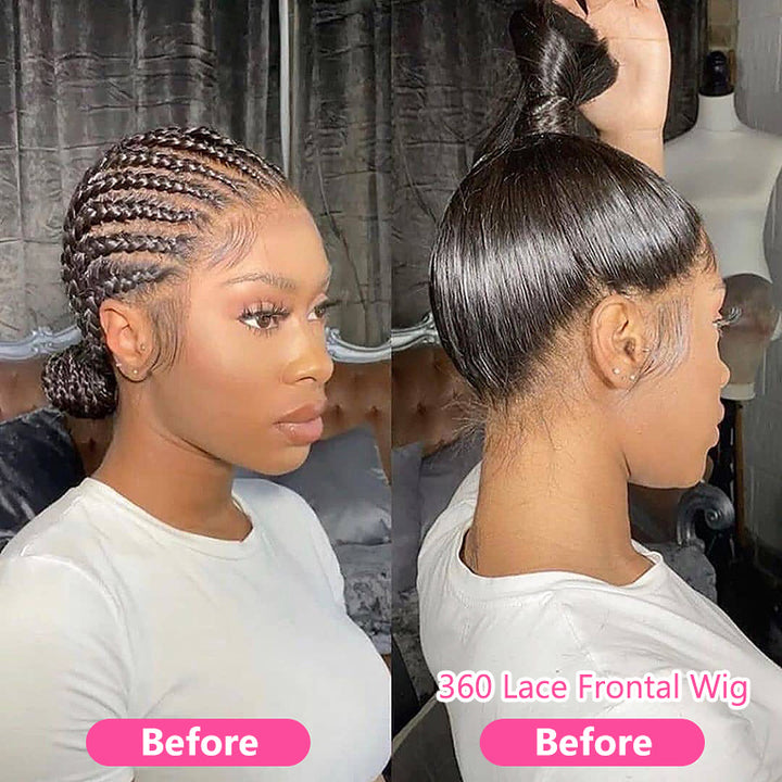 Invisible Strap Glueless 360 Transparent Lace Frontal Straight Human Hair Wigs for Ponytail