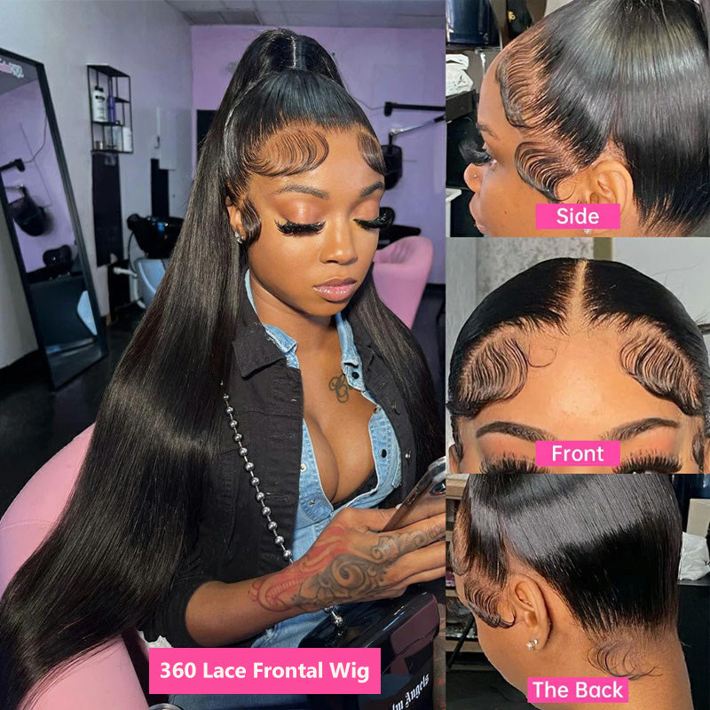 Invisible Strap Glueless 360 Transparent Lace Frontal Straight Human Hair Wigs for Ponytail