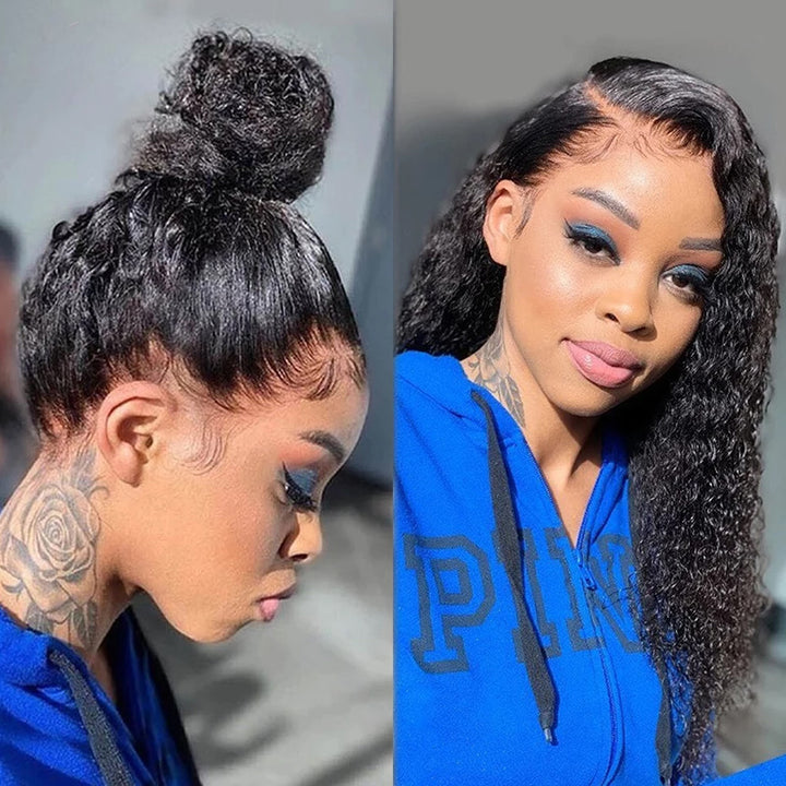 Invisible Strap Deep Wave Glueless 360 Lace Frontal Human Hair Wigs