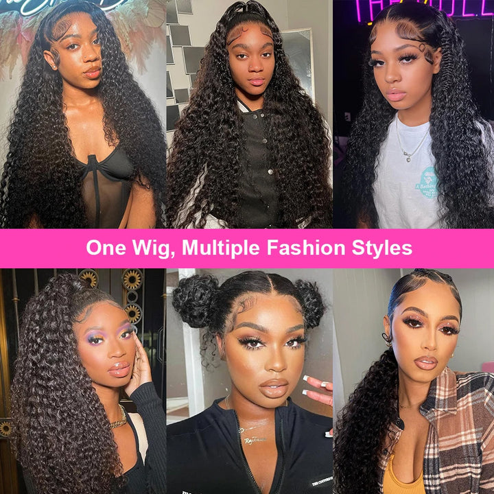 Invisible Strap Deep Wave Glueless 360 Lace Frontal Human Hair Wigs