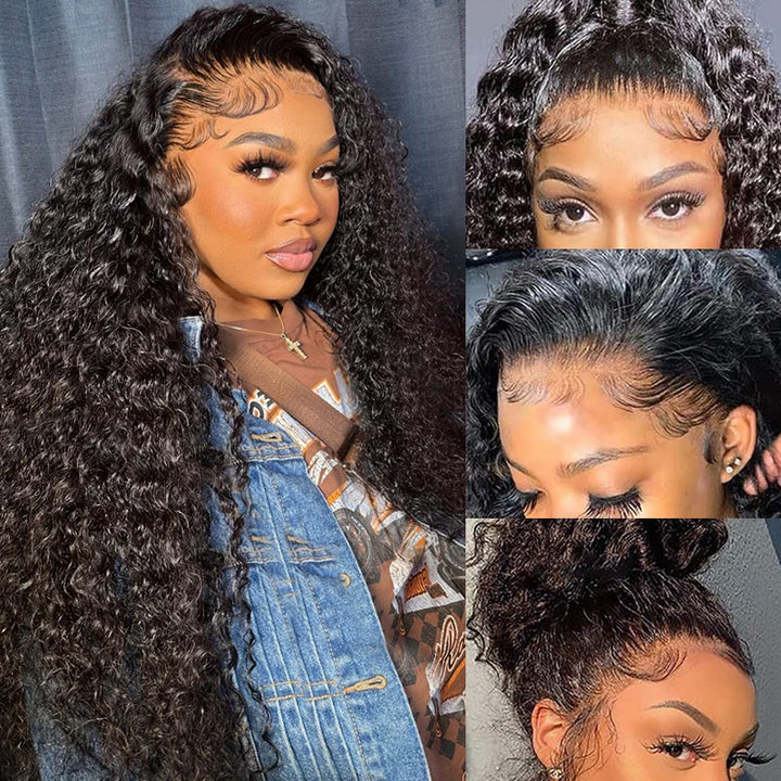 Invisible Strap Deep Wave Glueless 360 Lace Frontal Human Hair Wigs