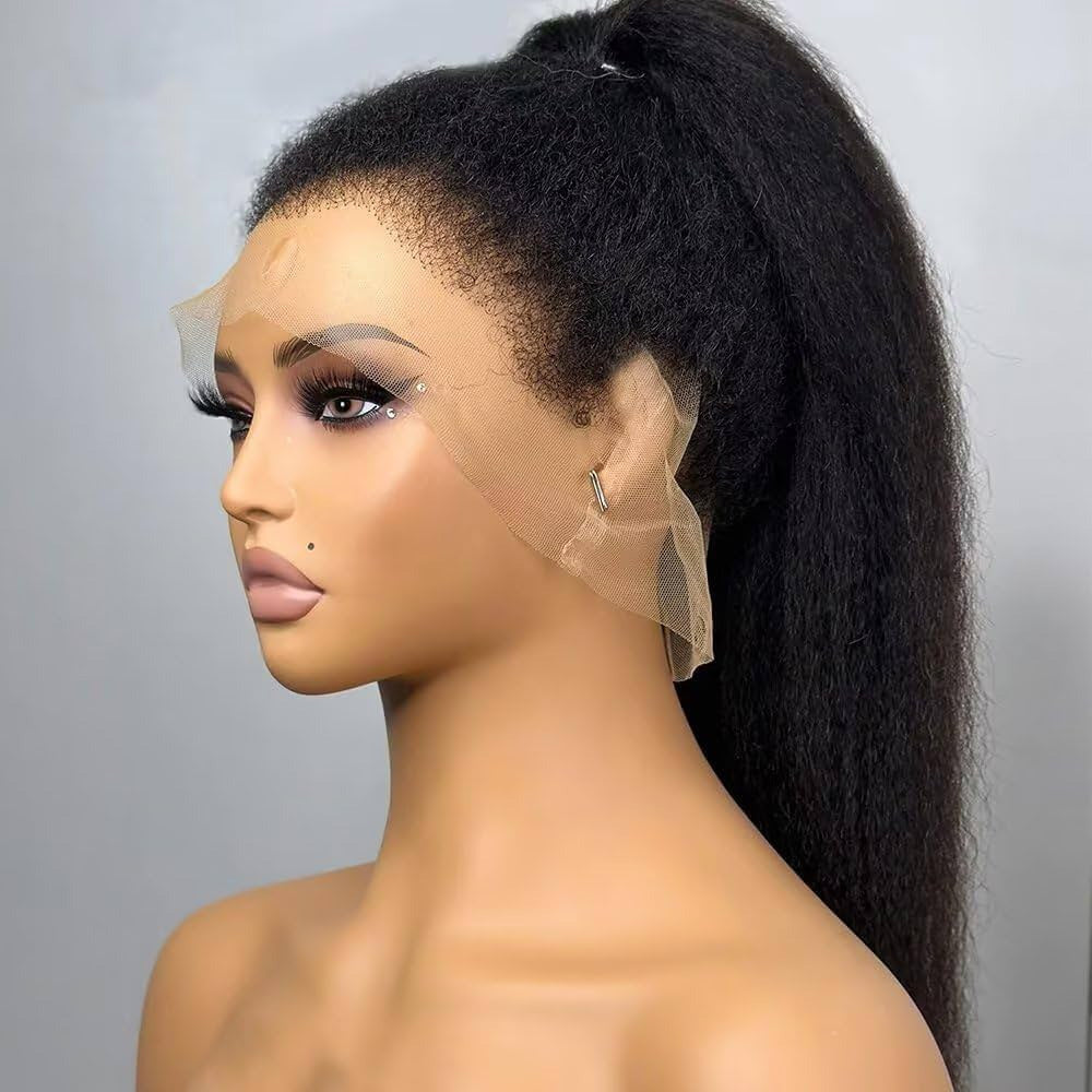 Bling Hair Kinky Straight 360 Lace Front Human Hair Wigs Invisible Strap