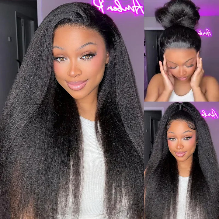 360 Glueless Lace Frontal Wigs Kinky Straight Human Hair Wigs