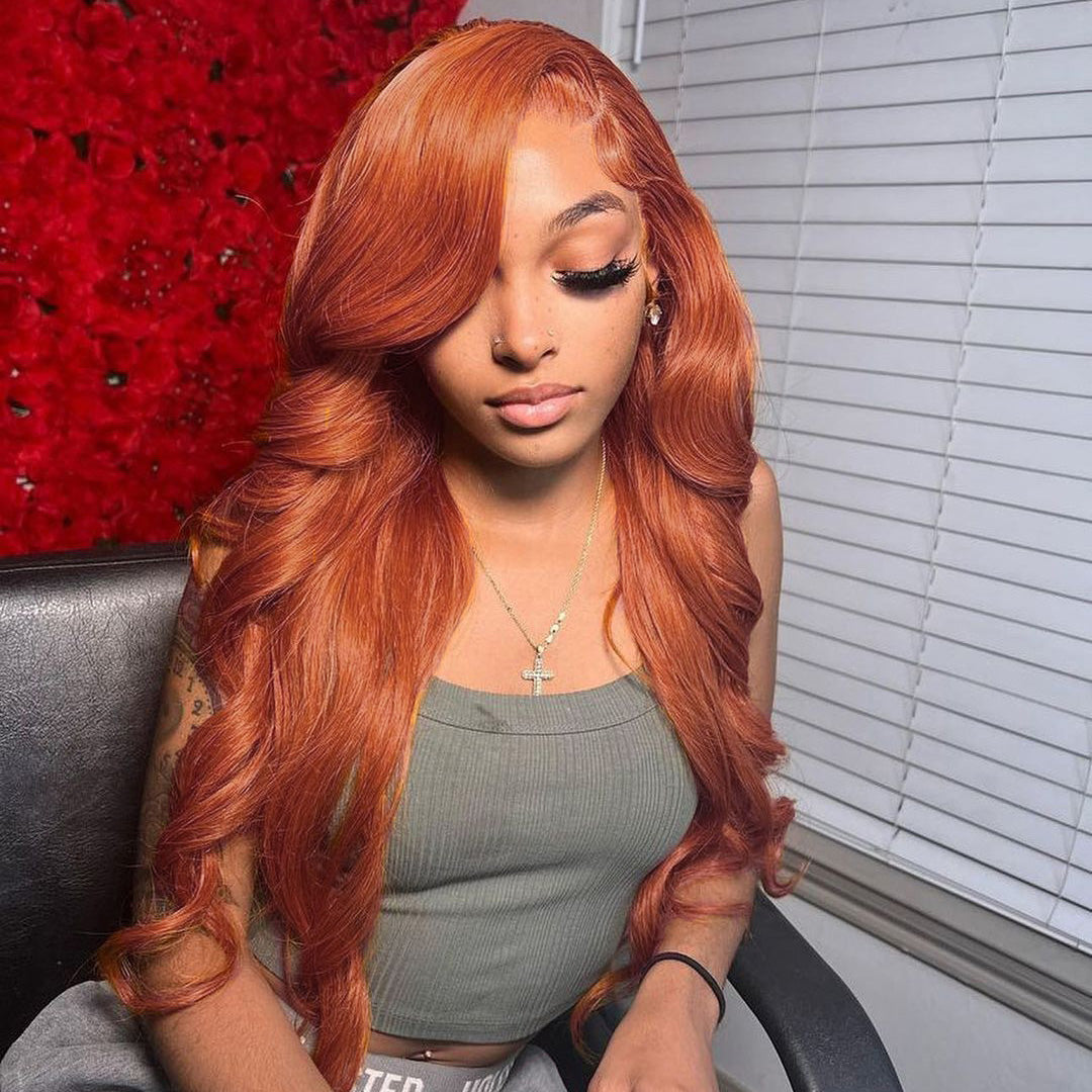Super Sale Reddish Ginger Brown 13x4/13x6 Lace Front Human Hair Wigs Body Wave #33