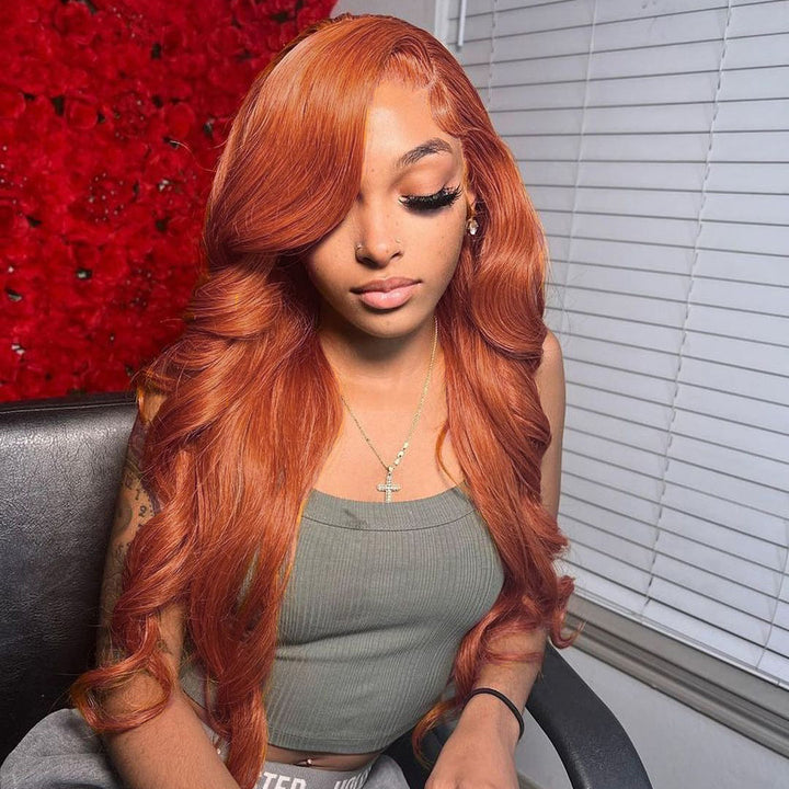 Super Sale Reddish Ginger Brown 13x4/13x6 Lace Front Human Hair Wigs Body Wave #33
