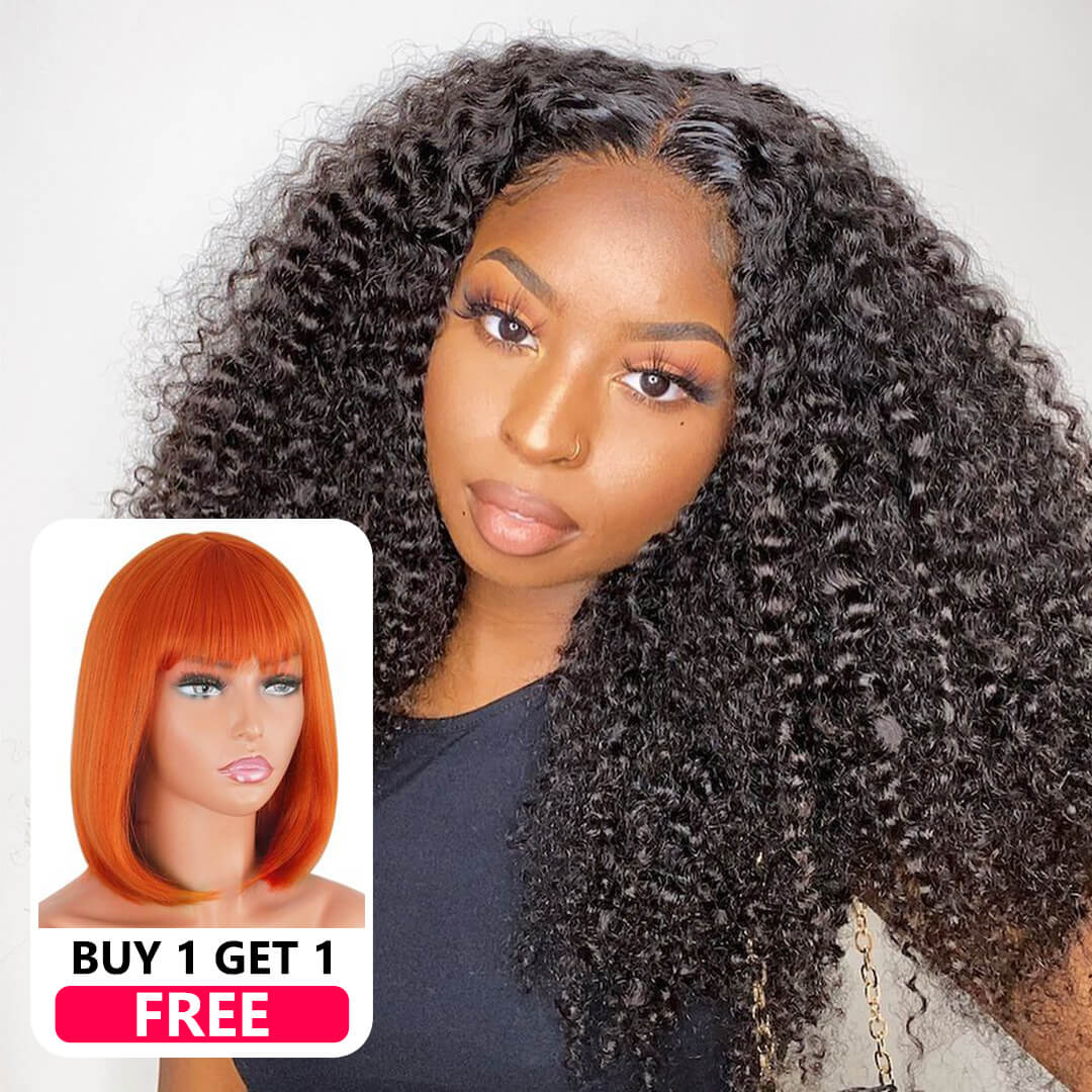 Buy One Get One Free 13x4 Kinky Curly Wig Plus Ginger Bob Wig
