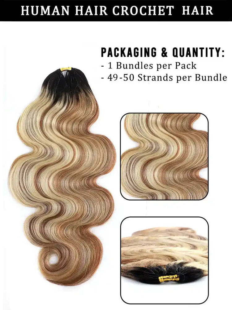 [No Code Needed]New Double Drawn T-Natural Black Mixed #27/30/613 Body Wave Feather Crochet Human Hair Extensions In Bling Hair