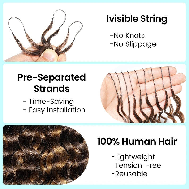 Bling Hair New In Chocolate Brown Water Wave Crochet Hair Machine Made Feather Crochet Human Hair Extension[No Code Needed]