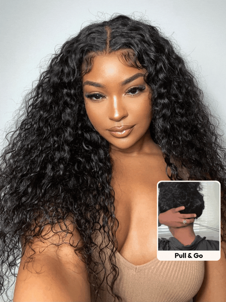 Pull Go 13x6 13x4 Bye-Bye Slip™ Put On And Go Glueless Water Wave Drawstring Wig