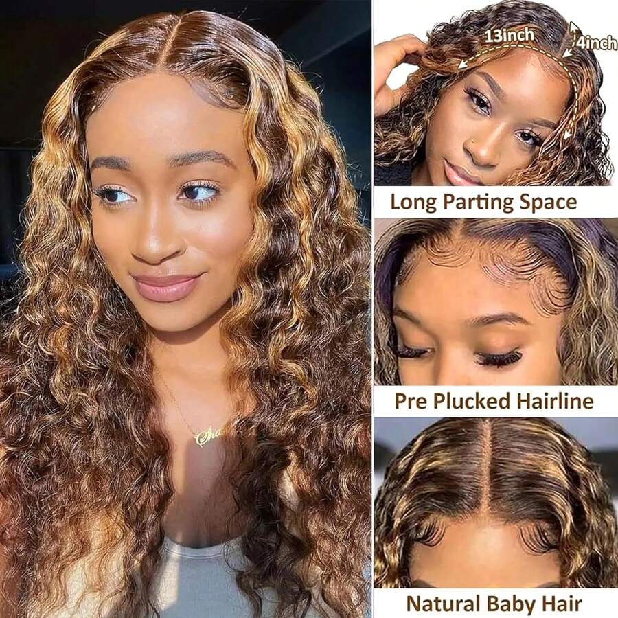 Honey Blonde Highlight Water Wave Pull Go 13x6 13x4 Lace Frontal And Pull Go 4x4 5x5 Skin Lace Closure Wig Tiny Knots Glueless Wig
