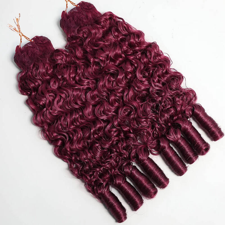 Bling Hair New In 99J Burgundy Burmese Curly Crochet Human Hair for Miracle Knots Plush Texture Time-Saving Wear[No Code Needed]