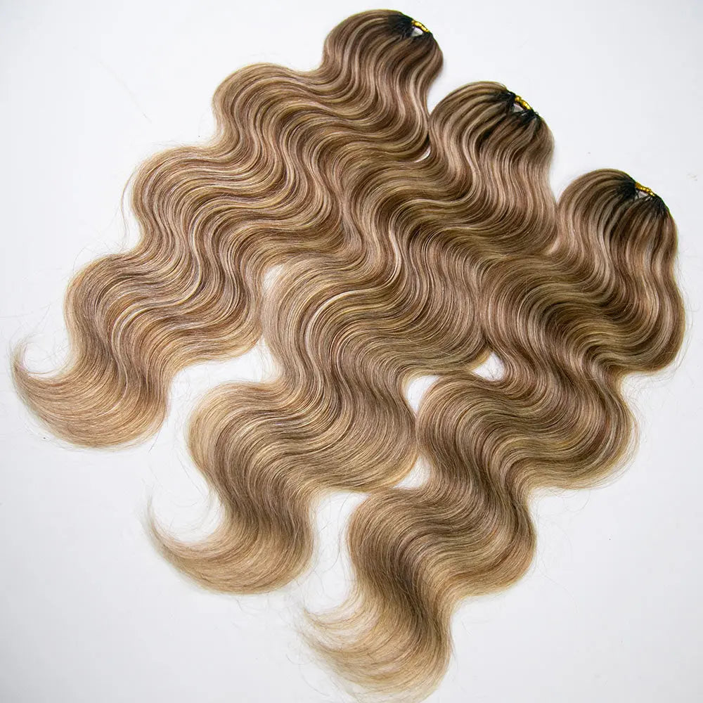 New Lightweight Blend #27/30/613 Mixed Color Body Wave Feather Crochet Human Hair Extensions In Bling Hair