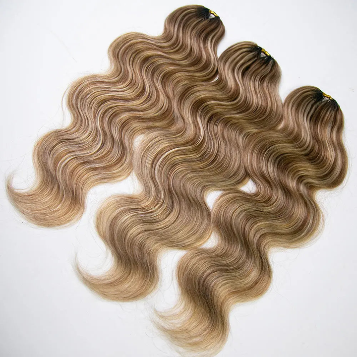 New Lightweight Blend #27/30/613 Mixed Color Body Wave Feather Crochet Human Hair Extensions In Bling Hair