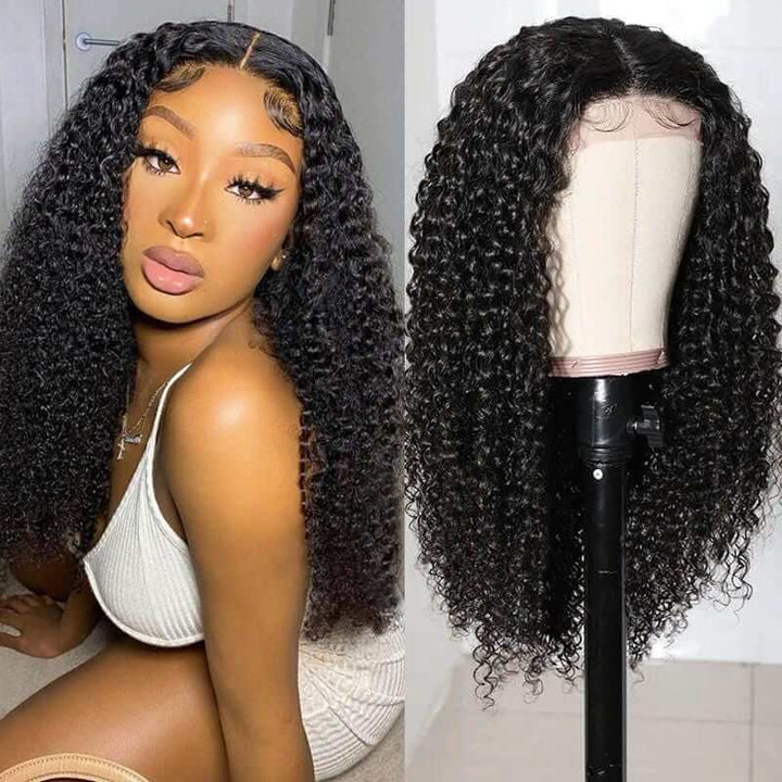 Super Sale $129=24 Inch Curly 4X4 Lace Closure Human Hair Wig 150% Density