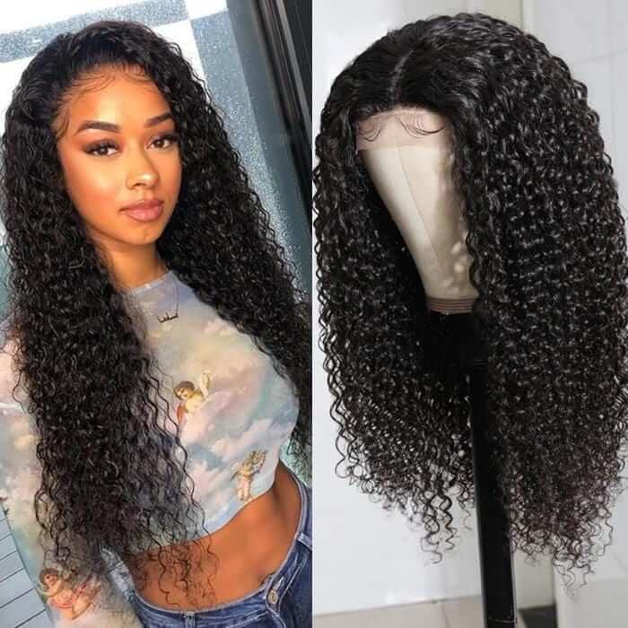 Super Sale $129=24 Inch Curly 4X4 Lace Closure Human Hair Wig 150% Density