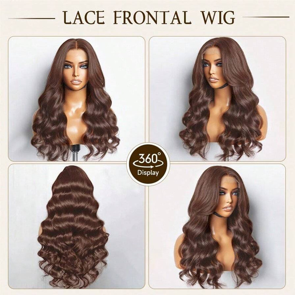 Bling Hair Brown Colored Human Hair 13x4 13x6 Lace Frontal Wig Body Wave Ready to Wear Glueless 6x4 Pre-Cut Lace Closure Wig #4