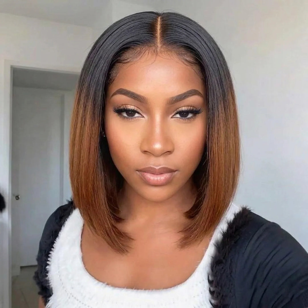 Razor-Sharp Bobs Hair Ombre Brown Double Drawn Glueless Wig Luxury Sleek Bob Human Hair Wigs[No Code Needed]