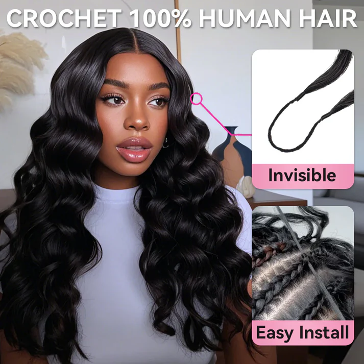 Bling Hair New In Loose Wave Crochet Hair Natural Black Human Hair Extensions[No Code Needed]