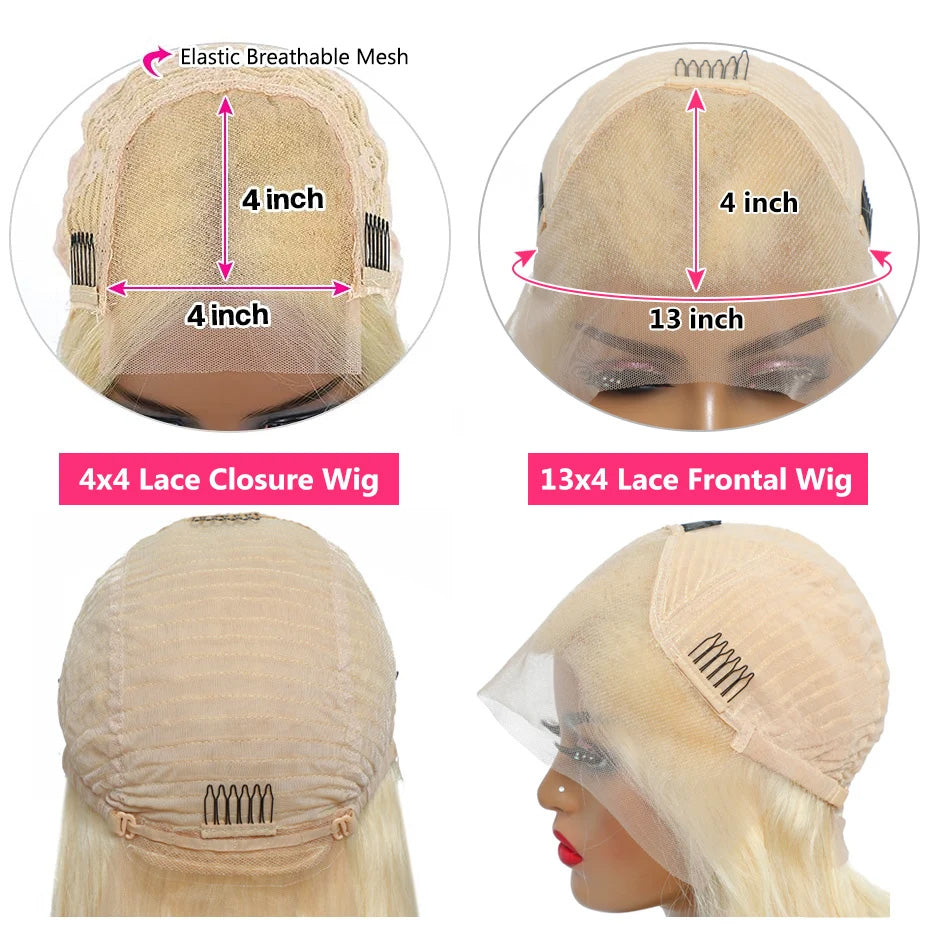Skunk Stripe Highlight Blonde Color Double Drawn Hair 13*4 Transparent Lace Frontal Wig Short Style Wave Bob