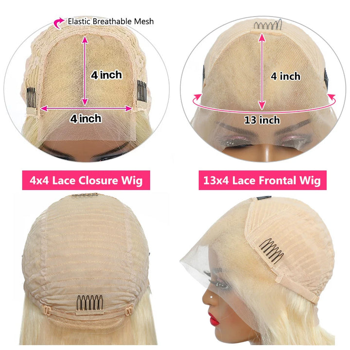 Skunk Stripe Highlight Blonde Color Double Drawn Hair 13*4 Transparent Lace Frontal Wig Short Style Wave Bob