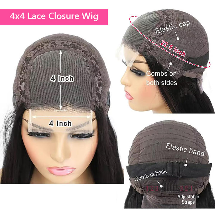 No Code Needed | 13*4 Straight Bob Lace Front Human Hair Wigs 4*4 Lace Closure Wig