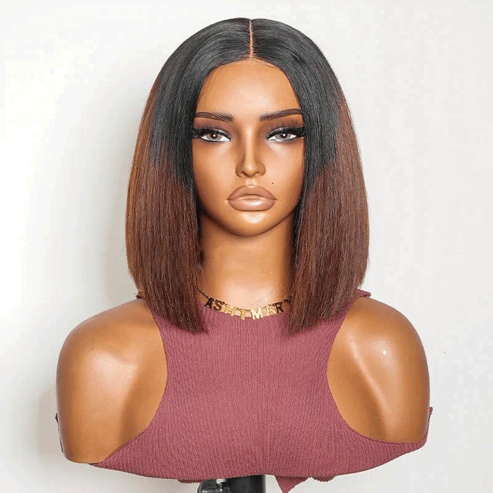 Razor-Sharp Bobs Hair Ombre Brown Double Drawn Glueless Wig Luxury Sleek Bob Human Hair Wigs[No Code Needed]