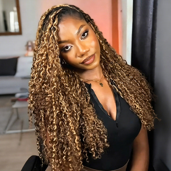Bling Hair New In Highlight 4/27 Burmese Curly Crochet Human Hair With Miracle Knots for Easy Install[No Code Needed]