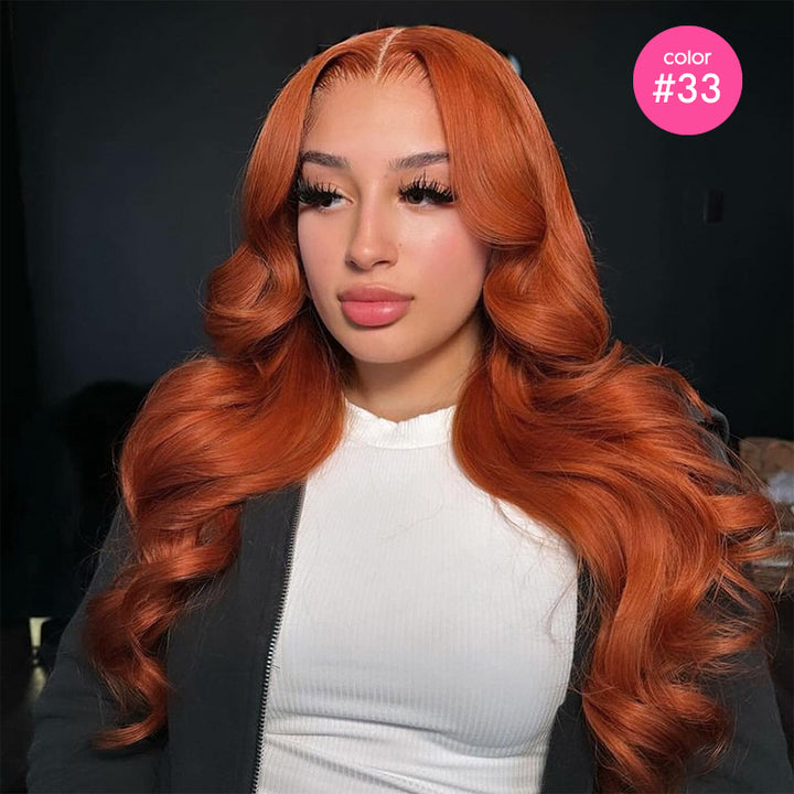 Ready to Wear Glueless Wig Colored Human Hair Body Wave Lace Closure Wigs Brown Burgundy Ginger