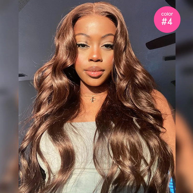 Ready to Wear Glueless Wig Colored Human Hair Body Wave Lace Closure Wigs Brown Burgundy Ginger