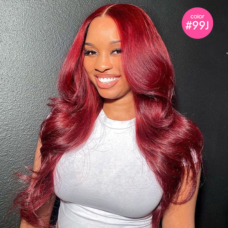 Ready to Wear Glueless Wig Colored Human Hair Body Wave Lace Closure Wigs Brown Burgundy Ginger