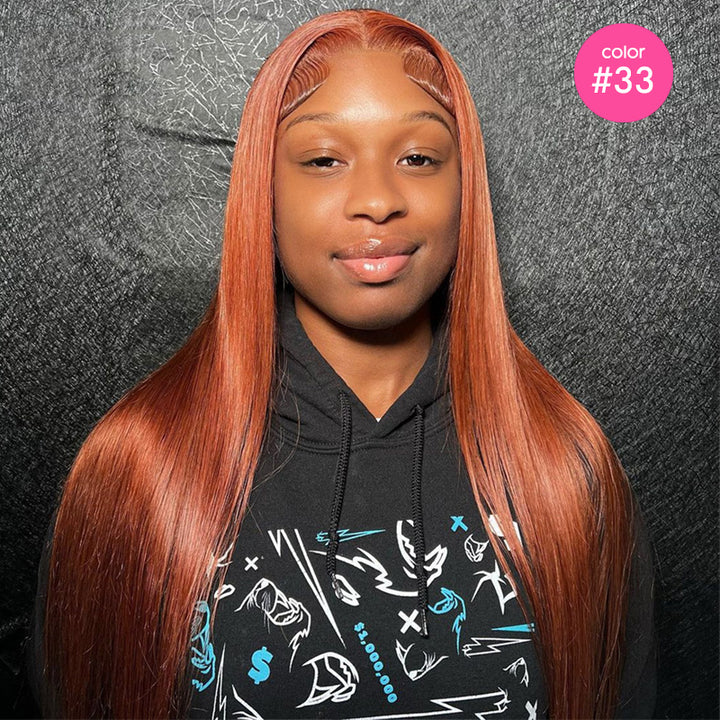 Straight Glueless Wig Reay to Wear 9x6 7x5 Lace Closure Human Hair Wigs Brown Burgundy Ginger